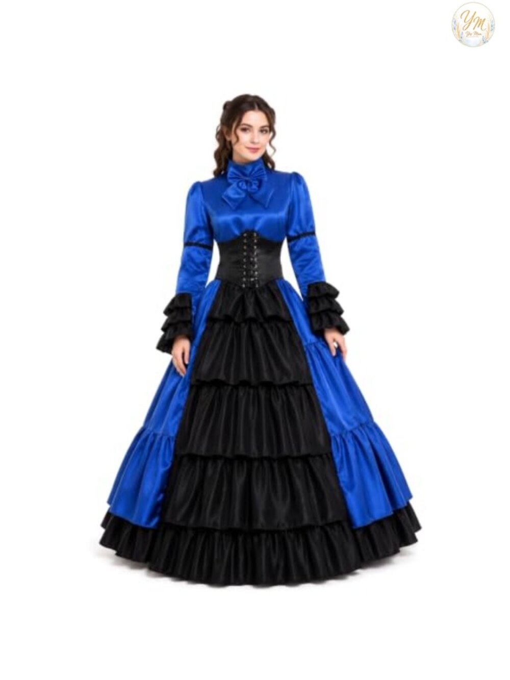 Gothic Victorian Rococo Costume Dress with Corset Belt Hoop Skirt